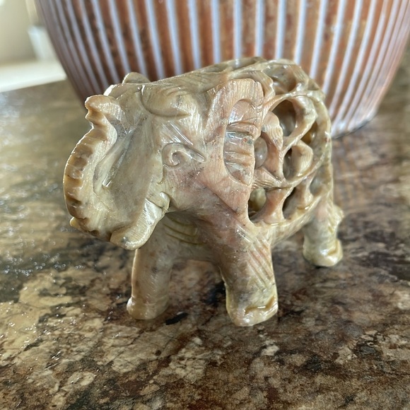 Carved Soapstone Elephant Figurine Gorara Stone Baby Elephant Inside Cute Statue - Picture 2 of 8